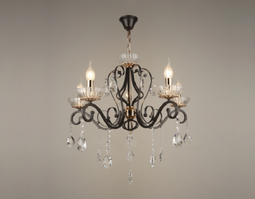 Люстра потолочная пятирожковая на цепочке Мелодия Света  E14 Черная картинка 